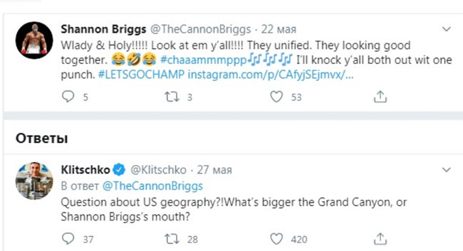 Кличко ответил Бриггсу: Что больше -  Гранд-Каньон или рот Шеннона?