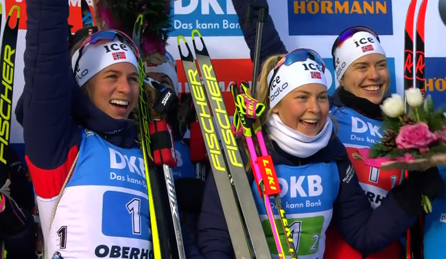 Норвежские биатлонистки выиграли эстафету на этапе Кубка мира в Оберхофе; украинки - шестые