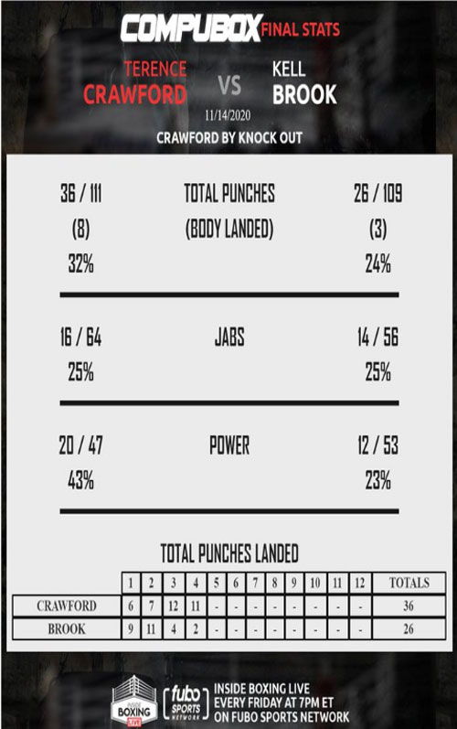 Статистика ударов боя Теренс Кроуфорд - Келл Брук