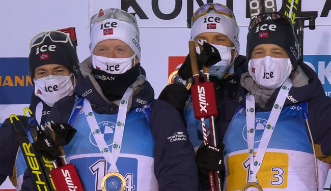 Норвежские биатлонисты выиграли эстафету на втором этапе КМ; украинцы - десятые
