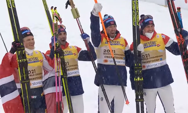 Норвежские лыжники  - чемпионы мира в эстафете 4х10 км
